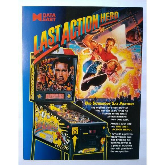 Action Hero Pinball FLYER Unused Vintage Retro Arnold Schwarzenegger 1993 - Picture 2 of 5